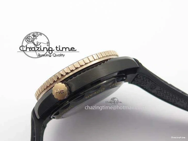 0427 Planet Ocean 45mm GMT DLC RG JHF Best Edition Black Dial On Leather Strap A Soft 8193